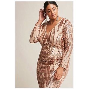 Plus Size Sheer Metallic Sequin Mini Dress